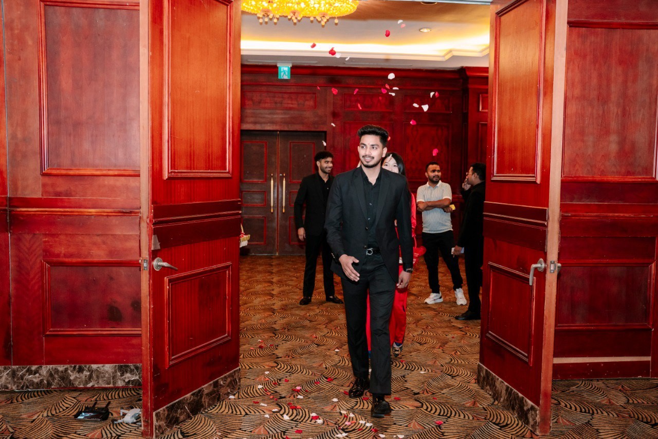 Moksh arriving at a business event
