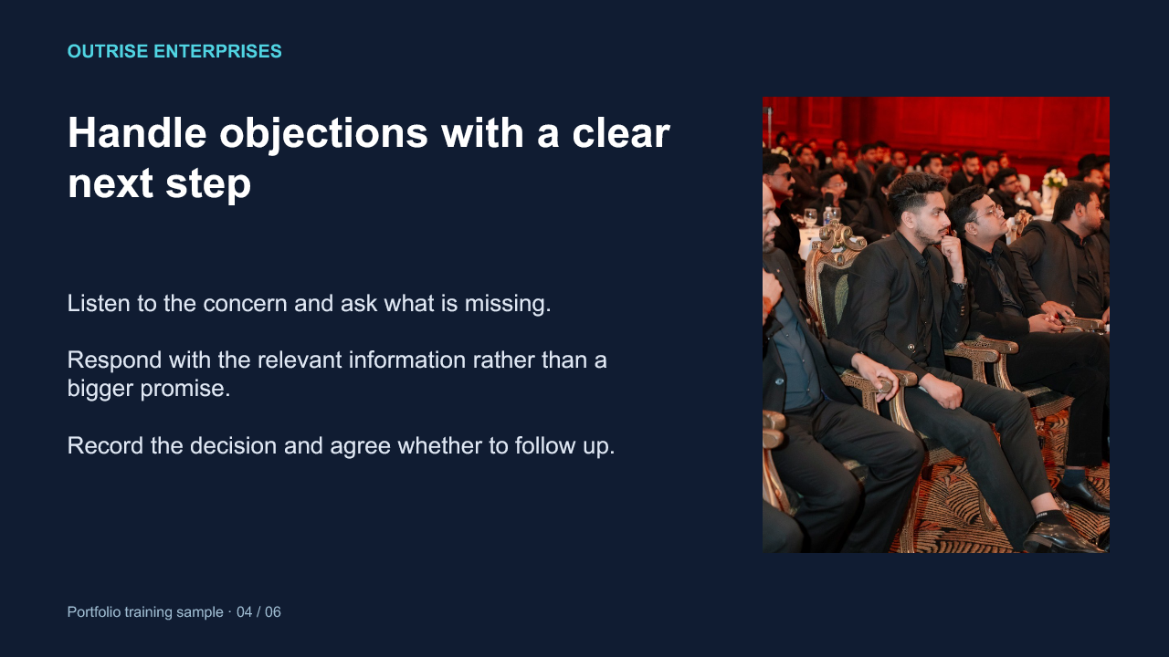 Handle objections with a clear next step presentation excerpt